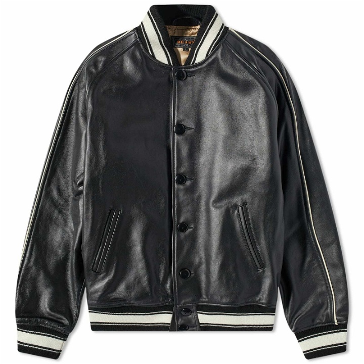 Photo: Beams Plus Men's Leather Varisity Jacket in Black