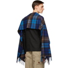 Comme des Garcons Shirt Blue Wool Tartan Poncho Scarf