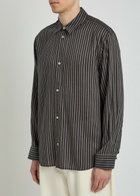 Studio Nicholson View Striped Lyocell and Silk-blend Shirt Indigo