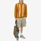 Beams Plus Men's Stripe Knit Long Sleeve Polo Shirt in Mustard