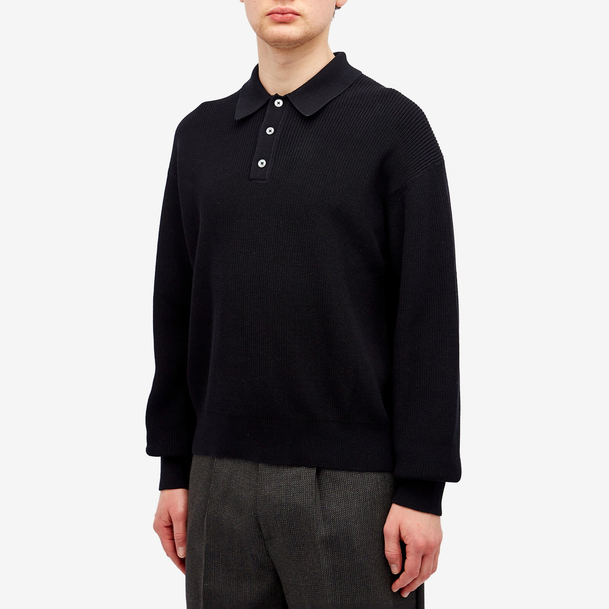 Studio Nicholson Men's Rib Polo Shirt in Darkest Navy Studio Nicholson