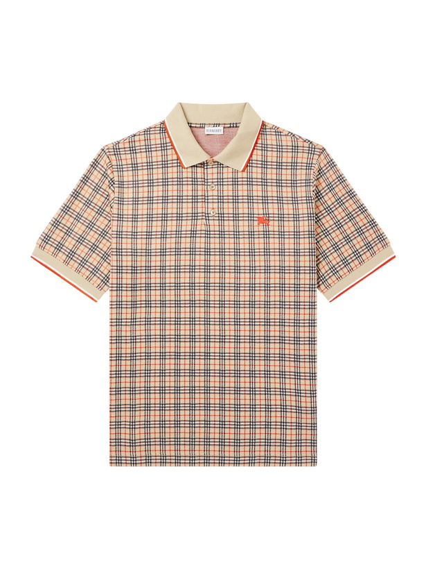 Photo: Burberry - Logo-Embroidered Checked Jacquard Polo Shirt - Neutrals