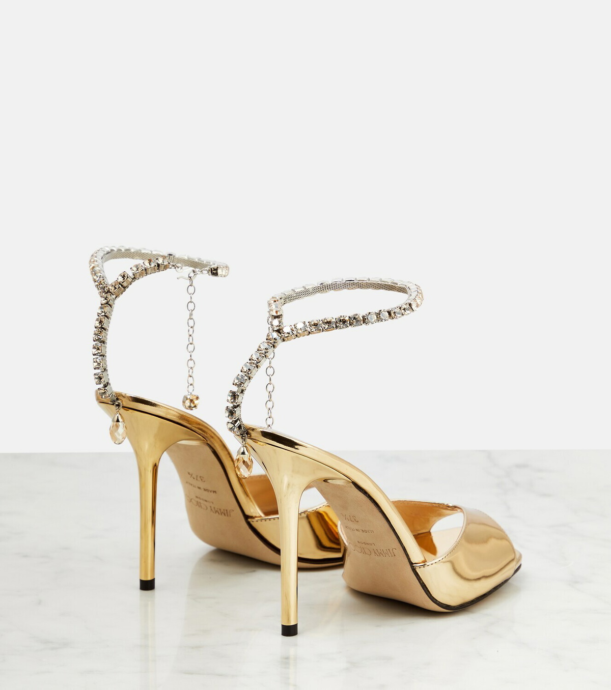 【23AW NEW】Jimmy Choo / SAEDA クリスタル装飾付きサンダル Saeda Sandal 100 | Ivory Satin Sandals with Crystal