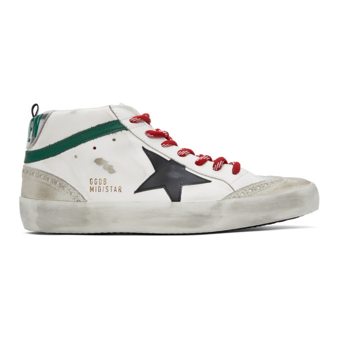 Photo: Golden Goose White and Green Mid Star Sneakers