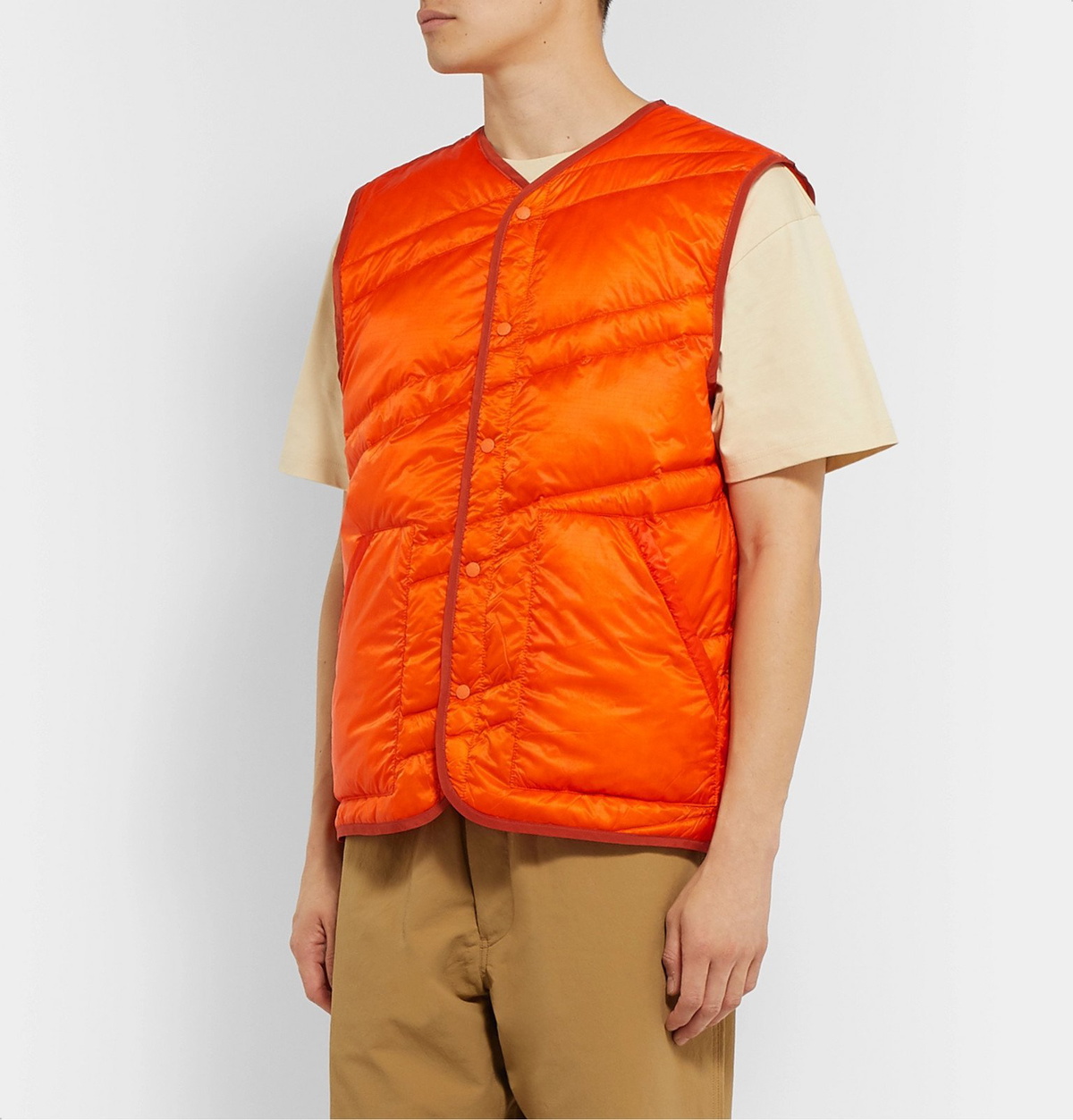 nanamica - Slim-Fit Quilted Nylon-Ripstop Down Gilet - Orange Nanamica