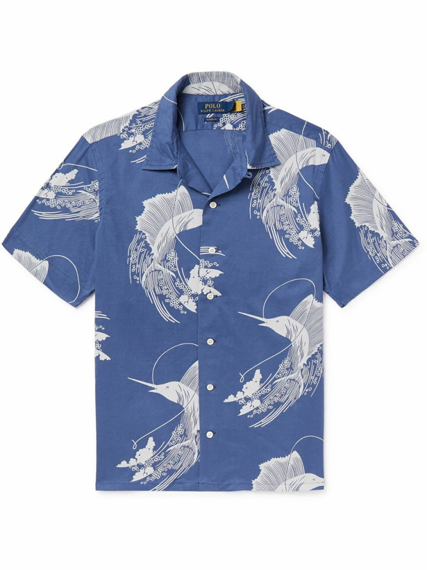Photo: Polo Ralph Lauren - Classic Collar Logo-Embroidered Sailfish-Printed Cotton-Poplin Shirt - Blue