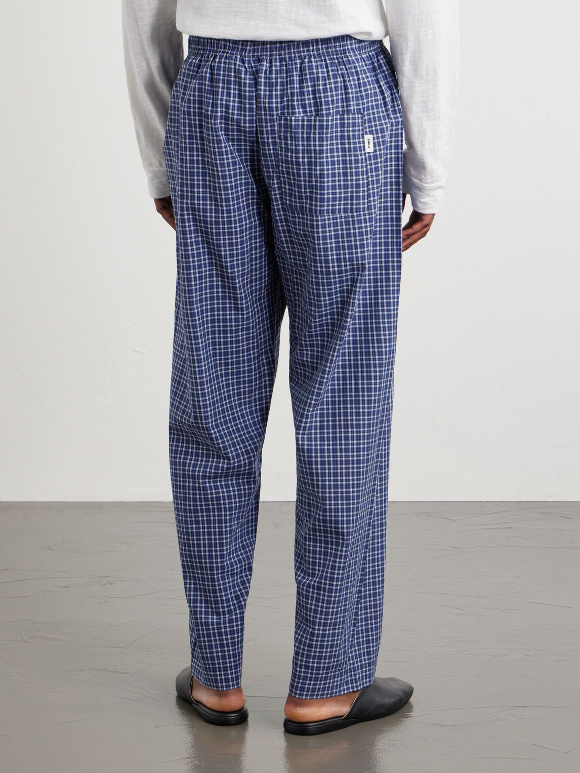 TEKLA - Straight-Leg Checked Organic Cotton-Poplin Pyjama Trousers - Blue