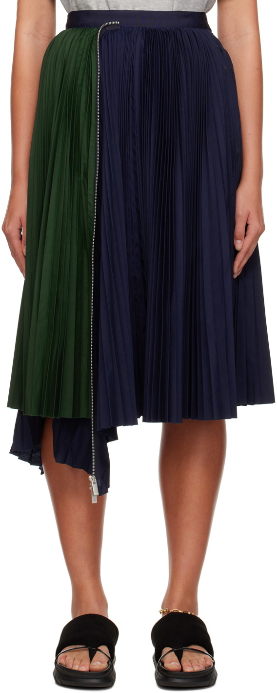 sacai Navy Pleated Midi Skirt Sacai