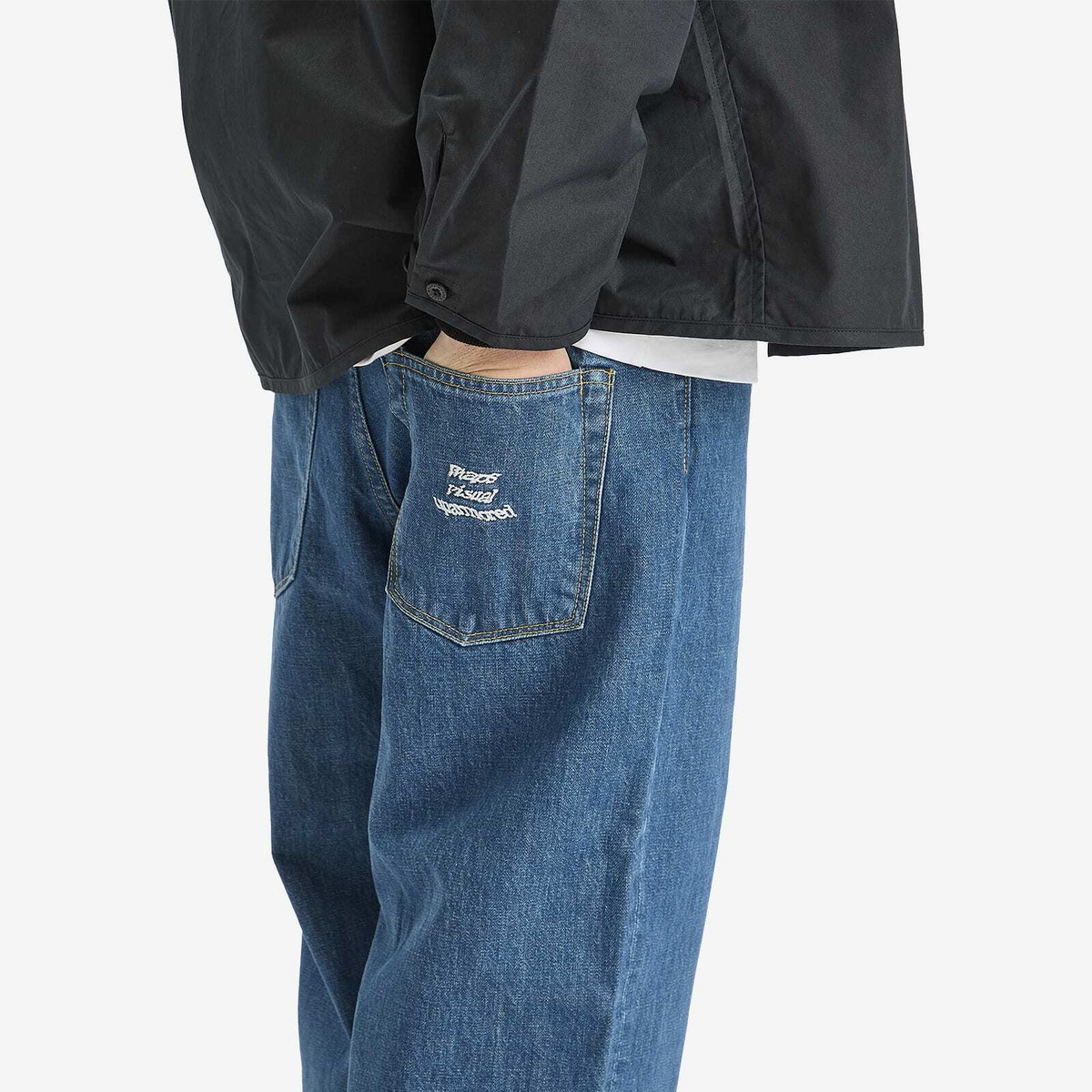 WTAPS Men's Wide Leg Embroidered Denim Jeans in Indigo WTAPS