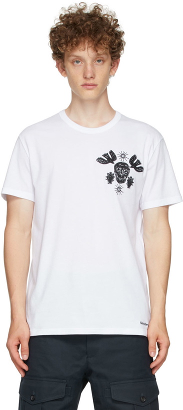 Photo: Alexander McQueen White Embroidered Papercut Skull T-Shirt
