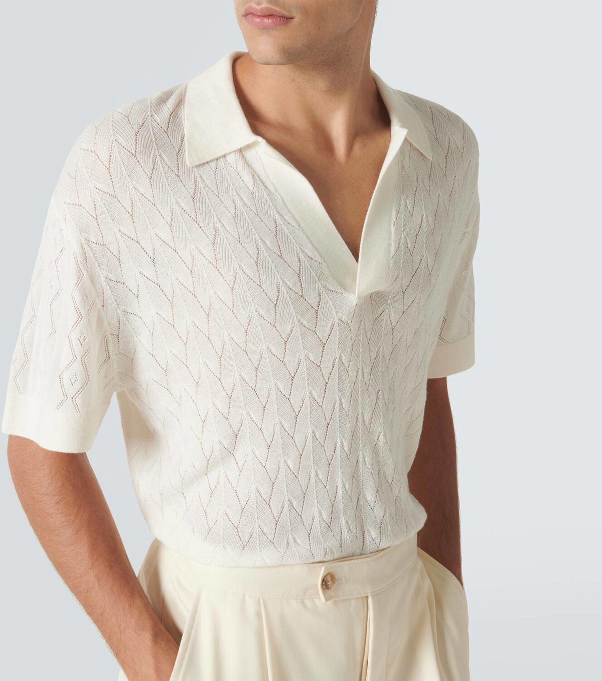 King & Tuckfield Open-knit wool polo sweater