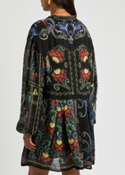 Farm Rio Patchwork-print Georgette Mini Dress Black