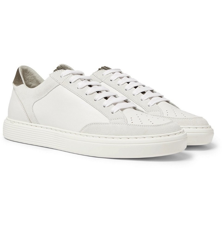 Photo: Brunello Cucinelli - Suede and Corduroy-Trimmed Leather Sneakers - White