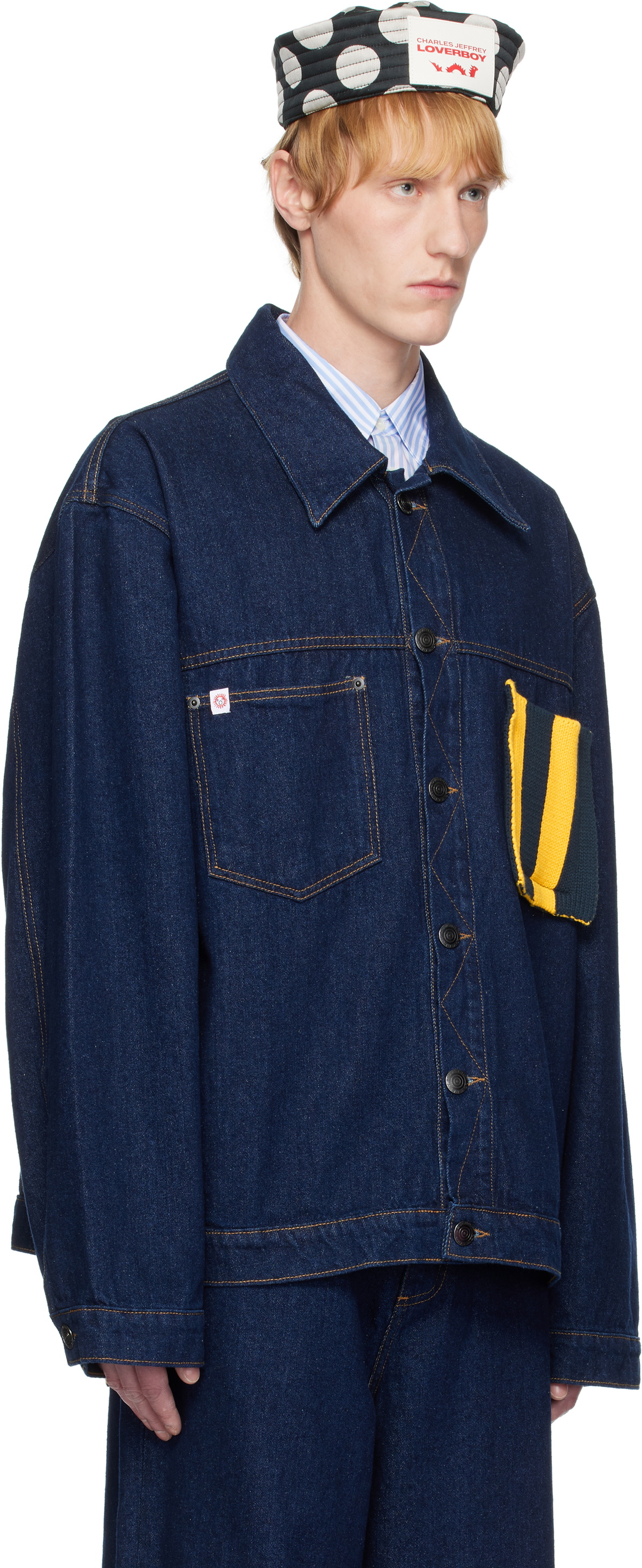 Charles Jeffrey LOVERBOY Blue Knit Patch Cargo Denim Jacket