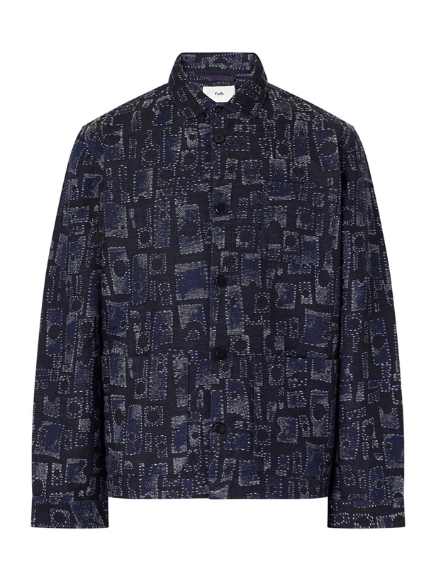 Photo: Folk - Assembly Jacquard Cotton-Blend Jacket - Blue