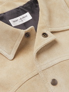 SAINT LAURENT - Kong Slim-Fit Camp-Collar Suede Jacket - Neutrals - IT 44