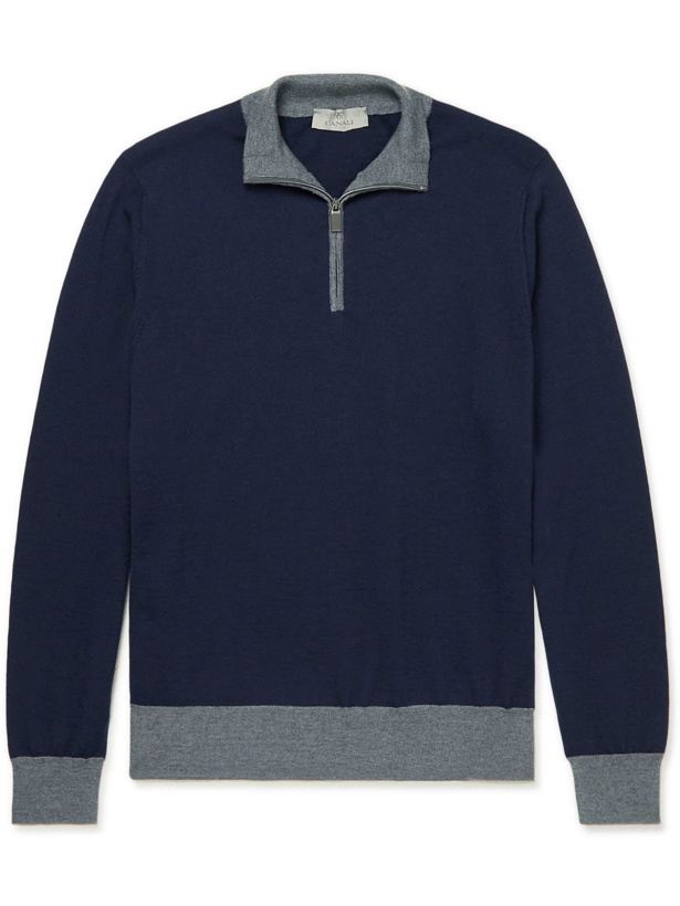 Photo: CANALI - Colour-Block Wool Half-Zip Sweater - Blue