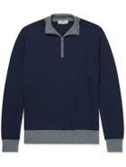 CANALI - Colour-Block Wool Half-Zip Sweater - Blue