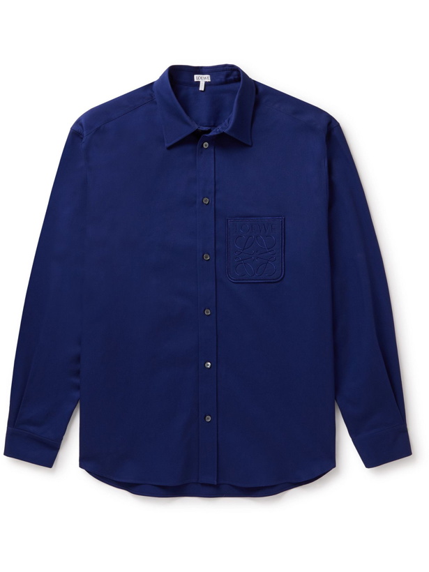 Photo: Loewe - Logo-Embroidered Cotton-Twill Overshirt - Blue