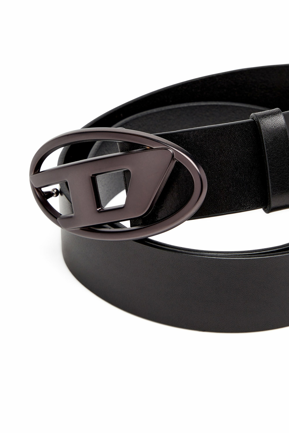 B-INLAY: Leather belt with metal oval D logo | Diesel