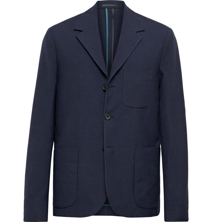 Photo: PS Paul Smith - Navy Unstructured Gingham Wool and Cotton-Blend Blazer - Blue