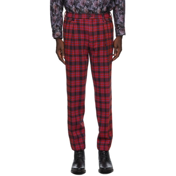 Photo: 4SDESIGNS Red Plaid Inverted Pleat Trousers