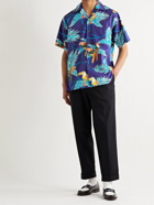 GO BAREFOOT - Tropical Birds Camp-Collar Printed Cotton Shirt - Blue - S