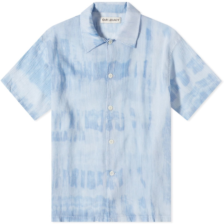 Photo: Our Legacy Men's Tie Dyed Short Sleeve Shirt in Blue Brush Stroke Print