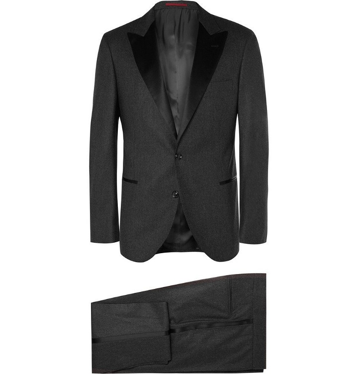 Photo: Brunello Cucinelli - Charcoal Slim-Fit Wool, Silk and Cashmere-Blend Tuxedo - Charcoal