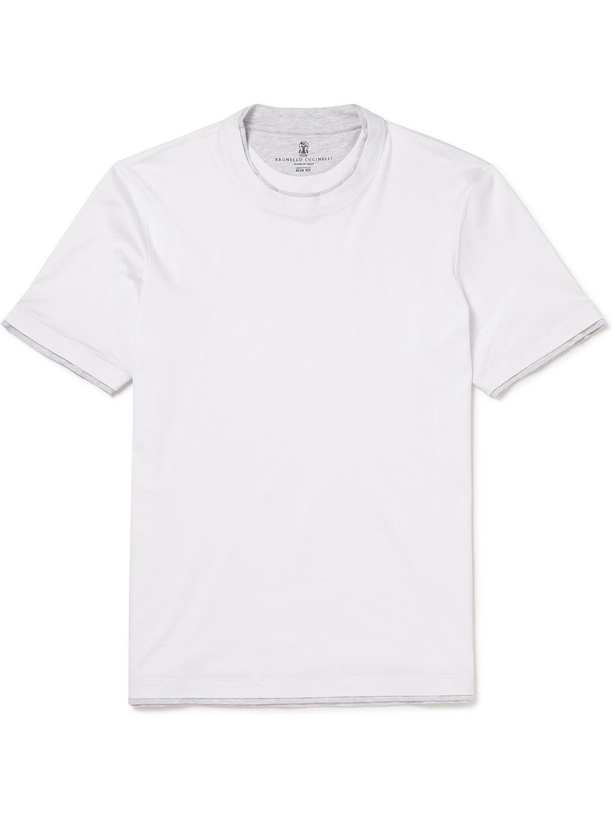 Photo: Brunello Cucinelli - Layered Cotton-Jersey T-Shirt - White