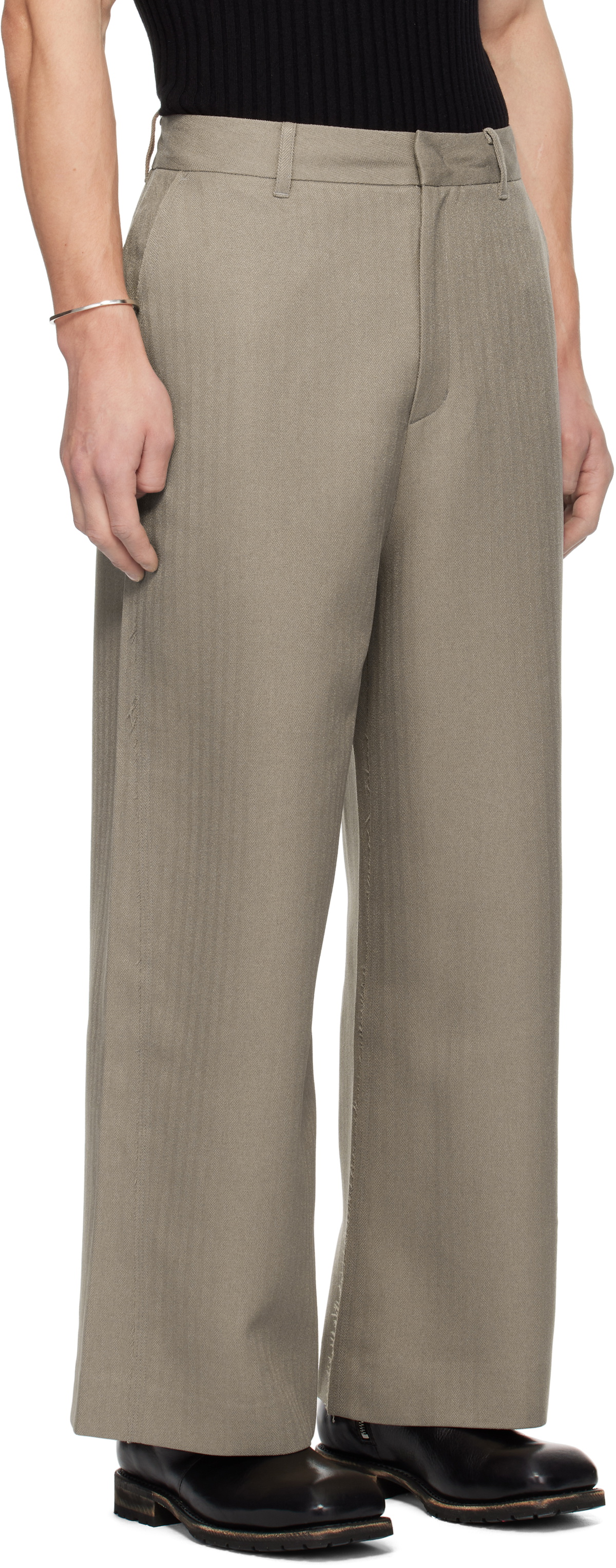 Youth Beige Triple Stitch Wide Trousers