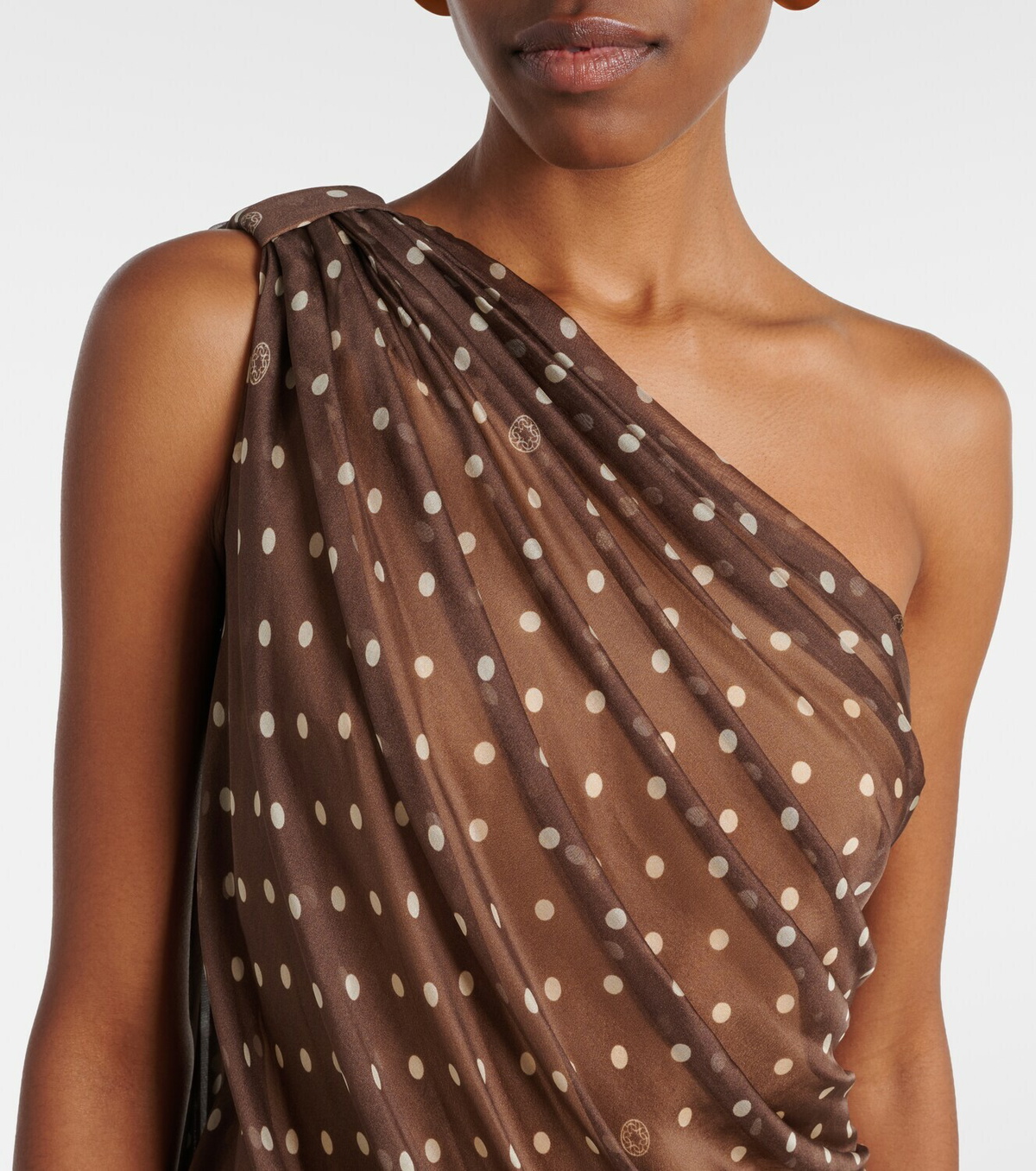 Elie Saab Caped one-shoulder polka-dot silk-blend minidress