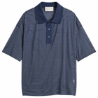 AMI Paris Men's Striped Boxy Fit Polo With Ami De Coeur Patch in Encre/Blanc
