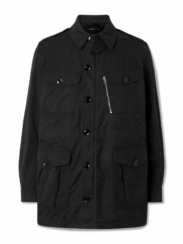 Photo: TOM FORD - Leather-Trimmed Cotton-Twill Field Jacket - Black