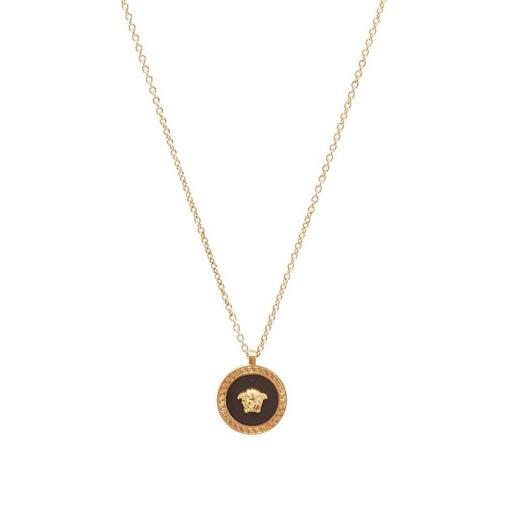 Photo: Versace Small Medusa Medallion Necklace in Black/Gold