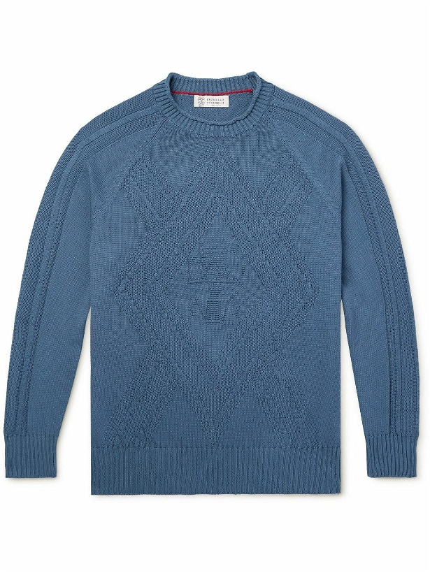 Photo: Brunello Cucinelli - Argyle Cotton Sweater - Blue