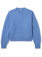 LOEWE - Logo-Appliquéd Cable-Knit Wool-Blend Sweater - Blue