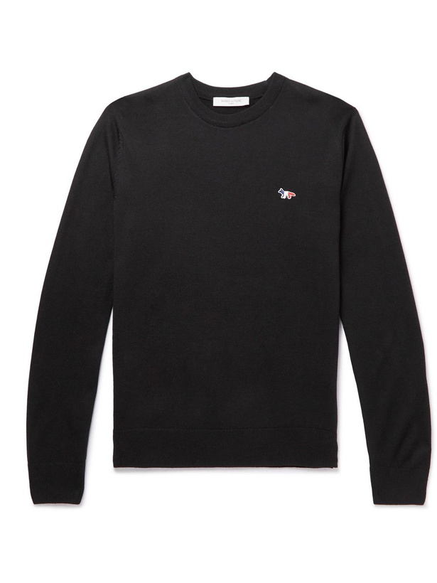 Photo: Maison Kitsuné - Slim-Fit Logo-Appliquéd Wool Sweater - Black