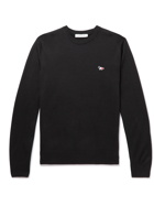 Maison Kitsuné - Slim-Fit Logo-Appliquéd Wool Sweater - Black
