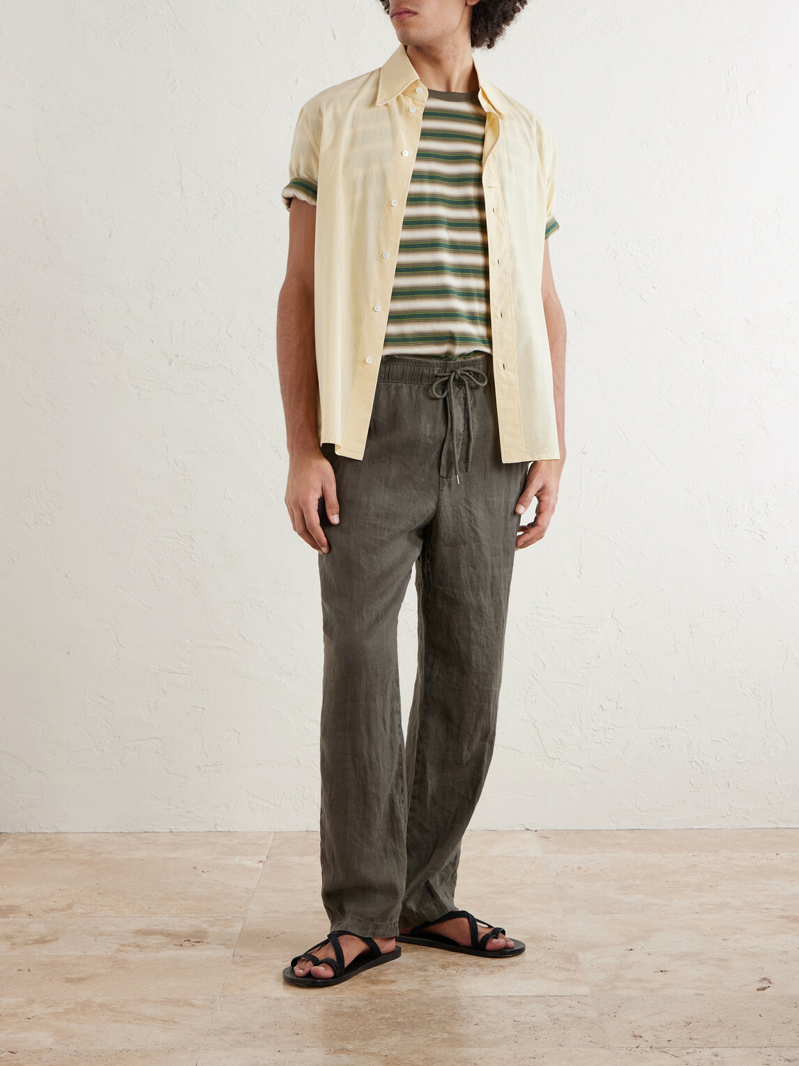 James Perse - Straight-Leg Garment-Dyed Linen Drawstring Trousers - Green