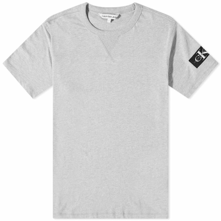 Photo: Calvin Klein Men's Monogram Sleeve Badge T-Shirt in Light Grey Heather
