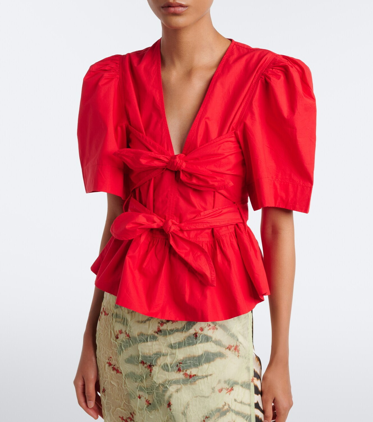 Ganni Bow-detail cotton poplin blouse