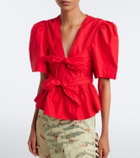 Ganni Bow-detail cotton poplin blouse