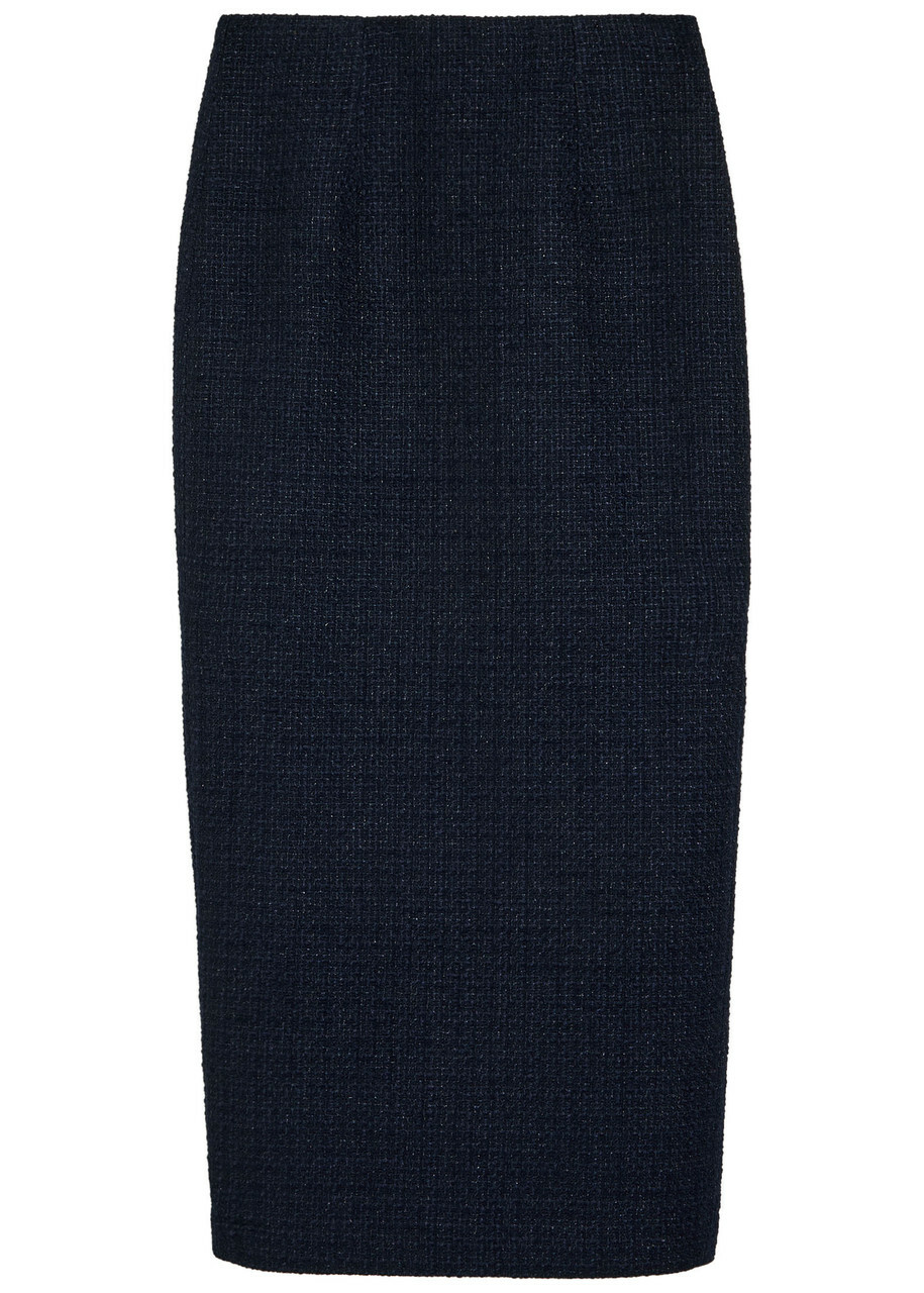 Roland Mouret Ceremony Metallized Bouclé Midi Skirt Navy