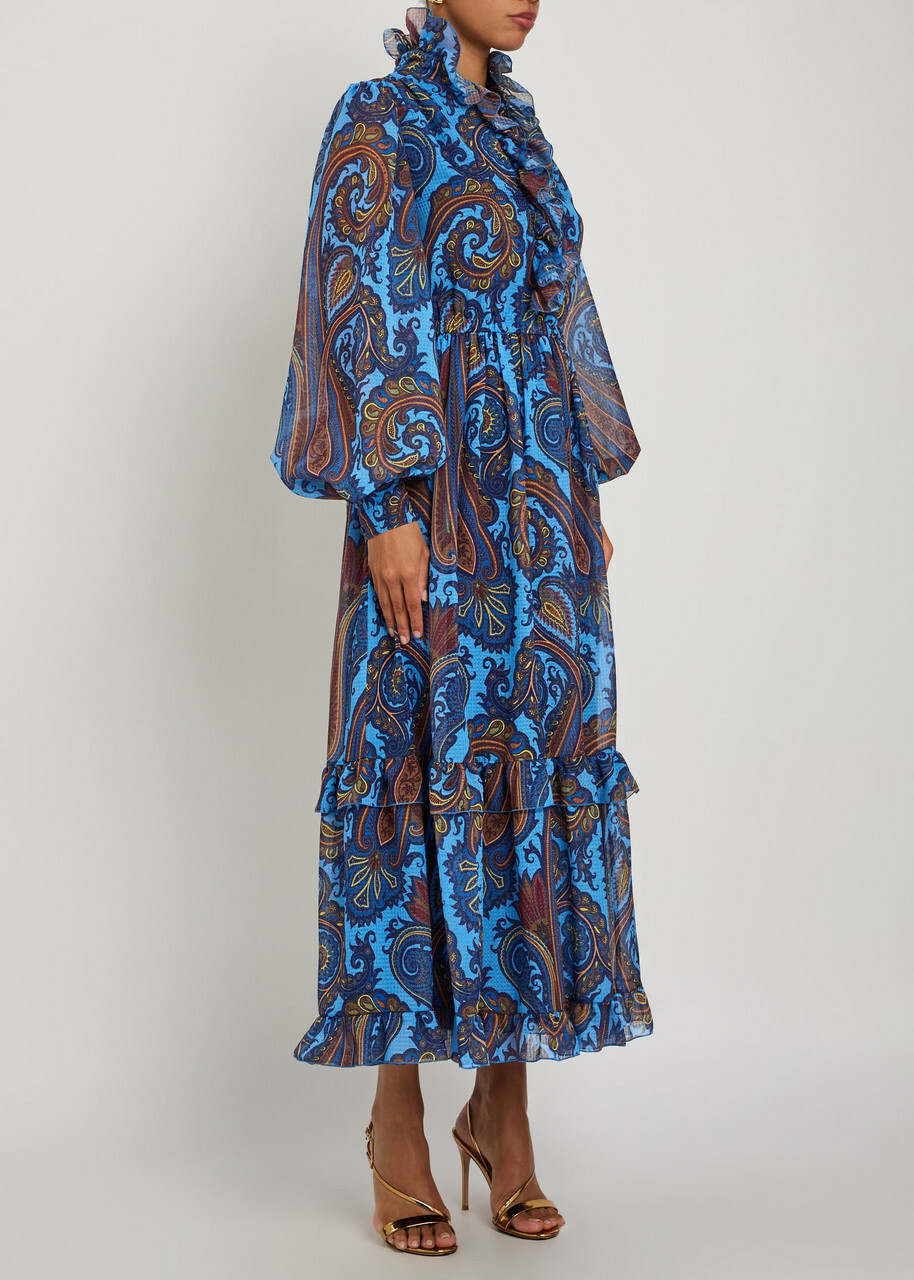 Etro Paisley-print Ruffled Chiffon Maxi Dress Multicoloured