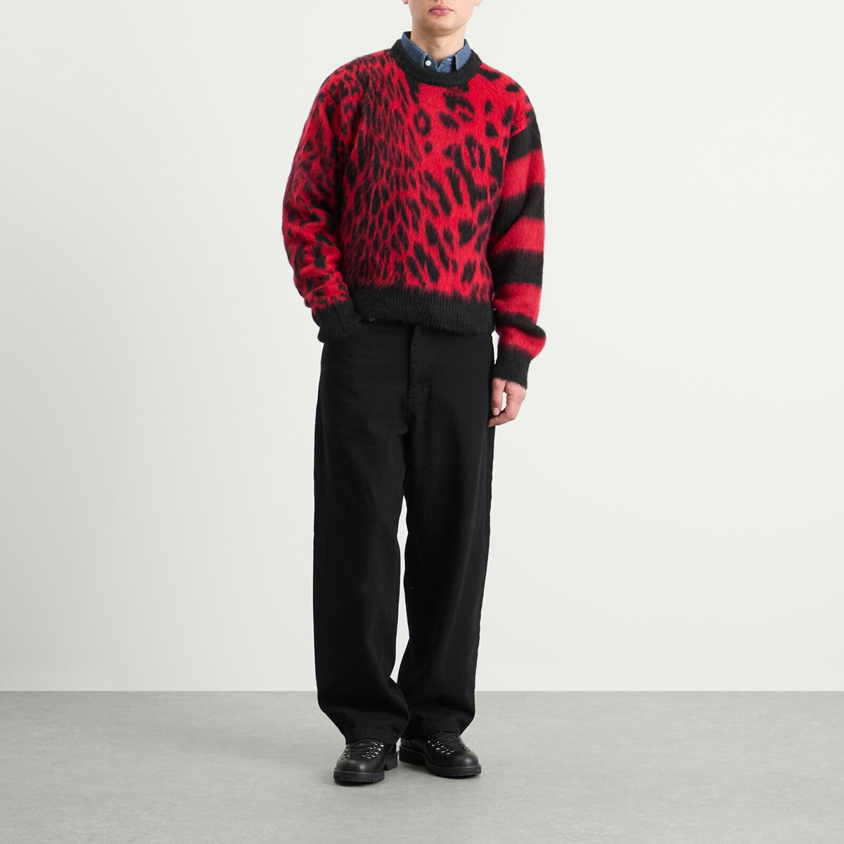 Aries Men's Brushed Leopard Jumper in Red/Brown