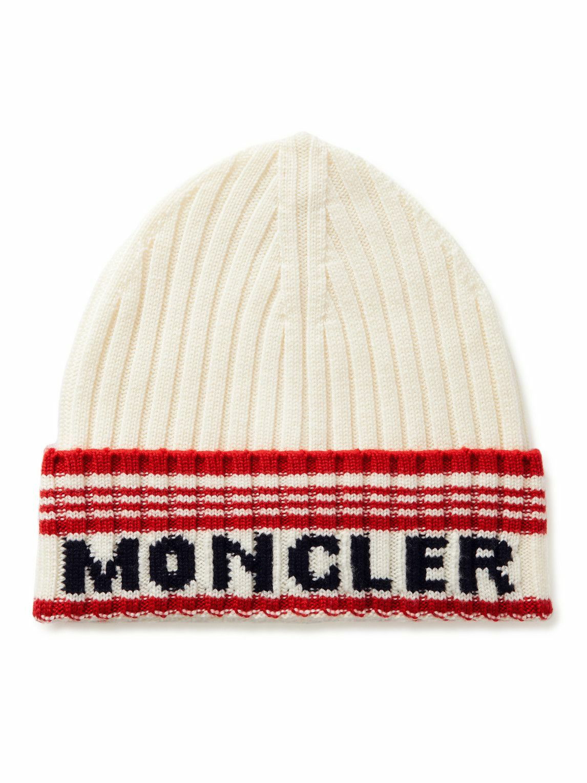 Moncler - Logo-Intarsia Ribbed Virgin Wool Beanie Moncler