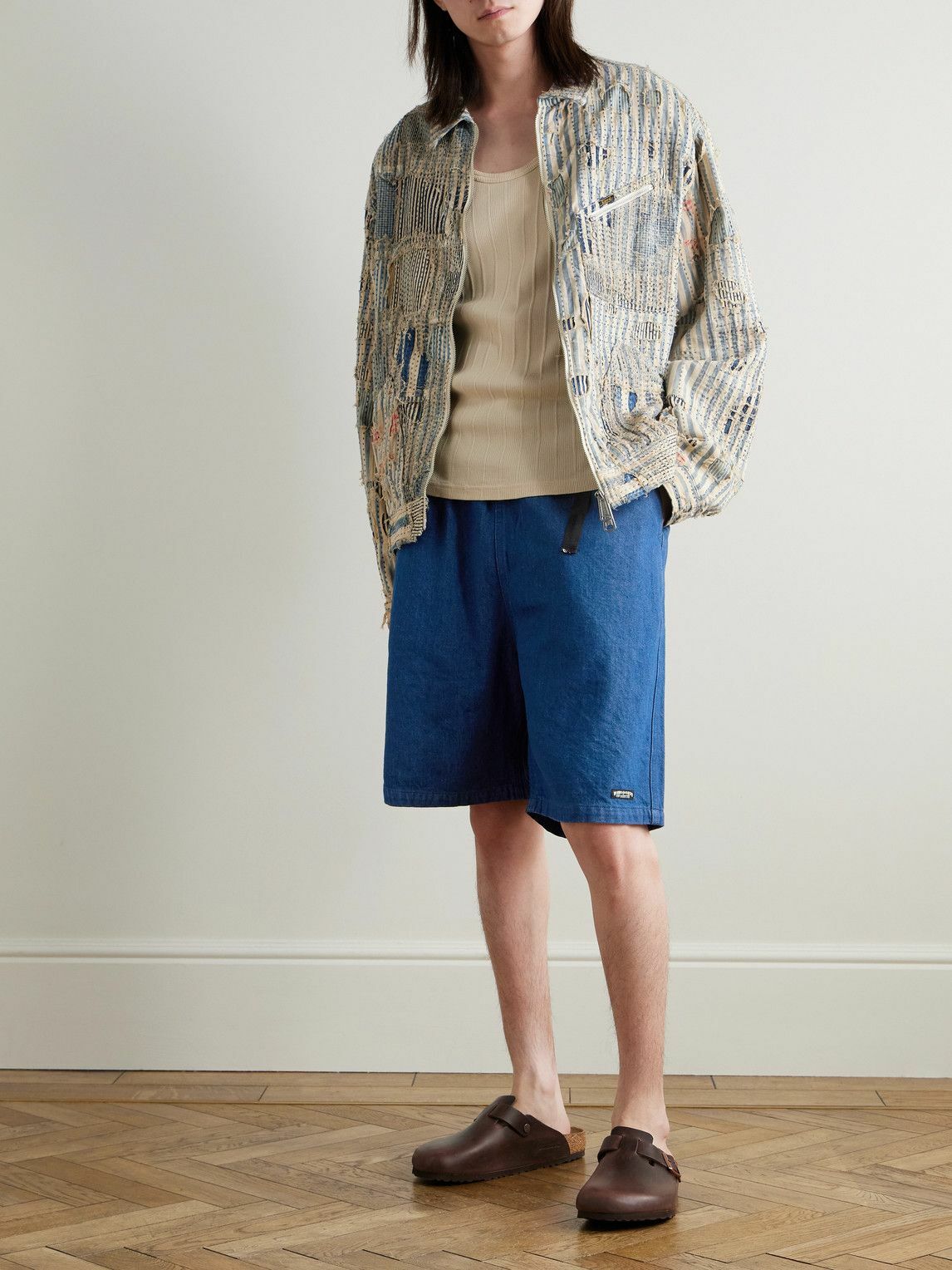 KAPITAL - Easy Wide-Leg Belted Denim Shorts - Blue