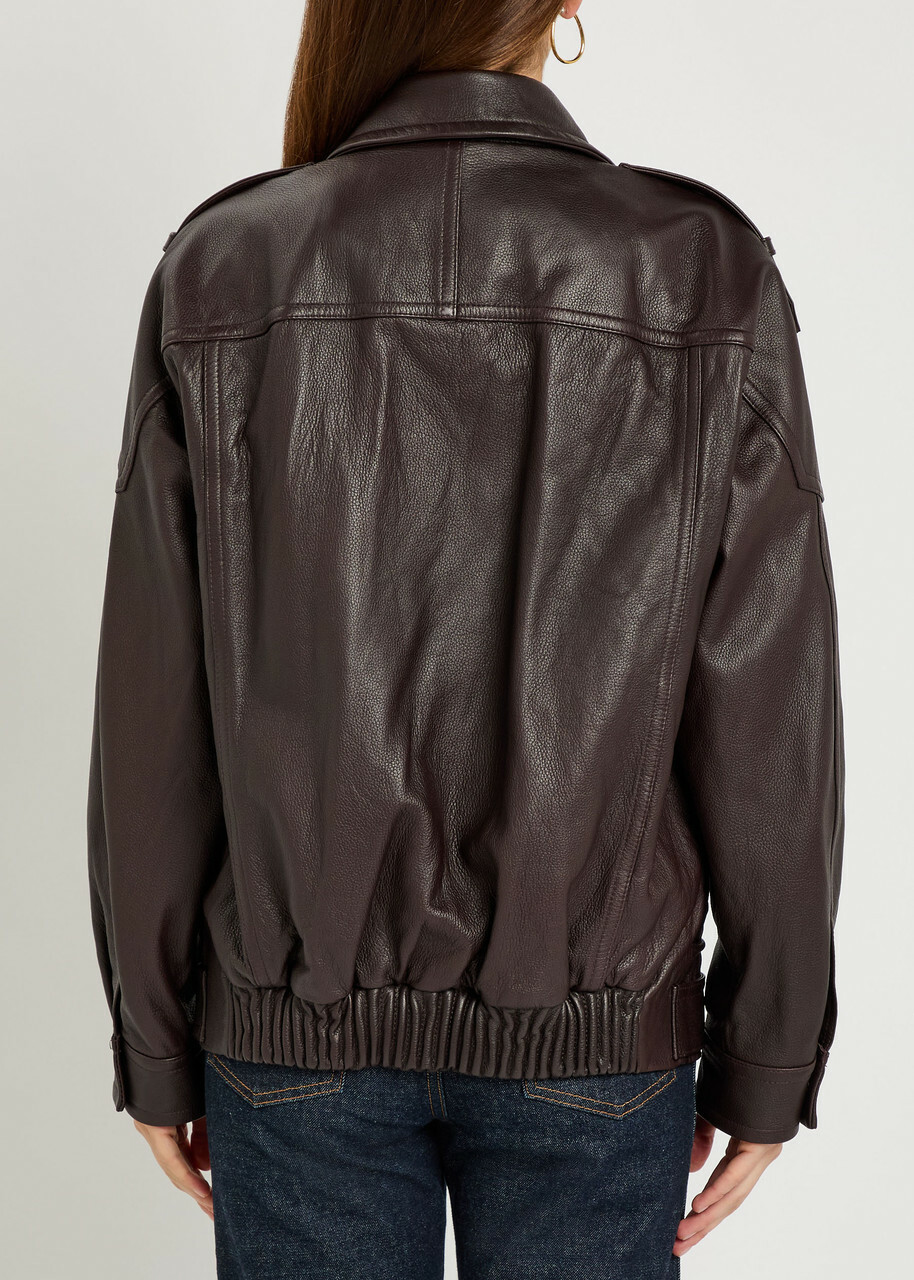 Vince Panelled Grained Leather Jacket Burgundy