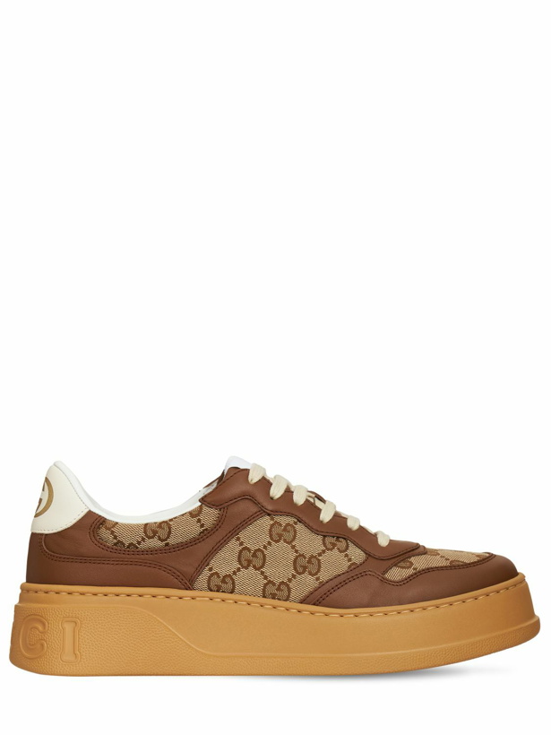 Photo: GUCCI - 50mm Chunky B Canvas & Leather Sneakers